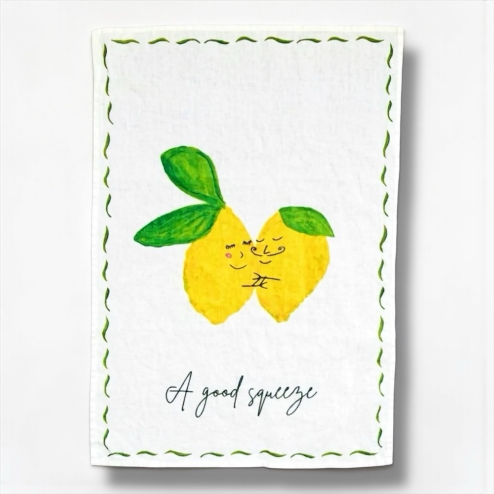 Anthropologie Lemon Linen Tea Towel “A Good Squeeze” Kitchen Towel NWT - Picture 1 of 2
